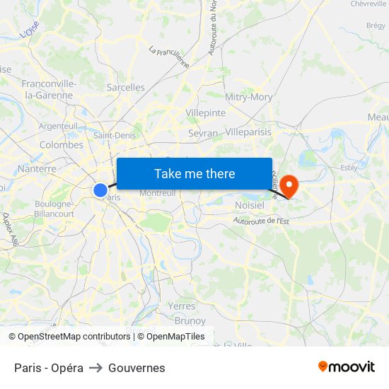 Paris - Opéra to Gouvernes map