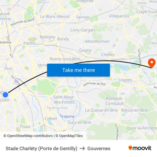 Stade Charléty (Porte de Gentilly) to Gouvernes map