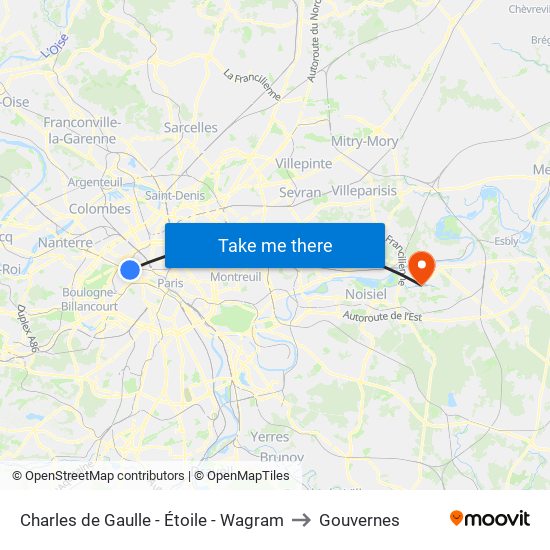 Charles de Gaulle - Étoile - Wagram to Gouvernes map