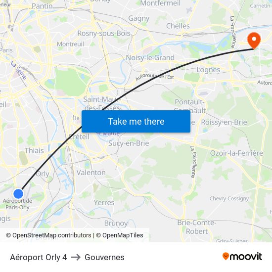 Aéroport Orly 4 to Gouvernes map