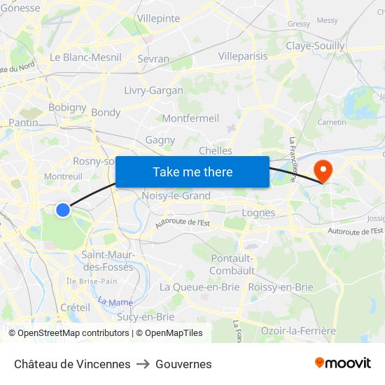 Château de Vincennes to Gouvernes map