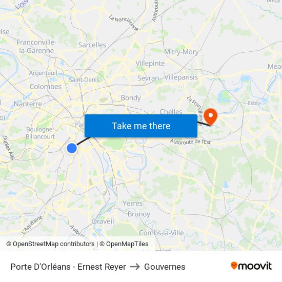 Porte D'Orléans - Ernest Reyer to Gouvernes map