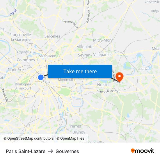 Paris Saint-Lazare to Gouvernes map
