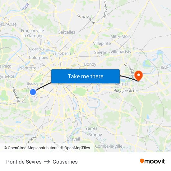 Pont de Sèvres to Gouvernes map