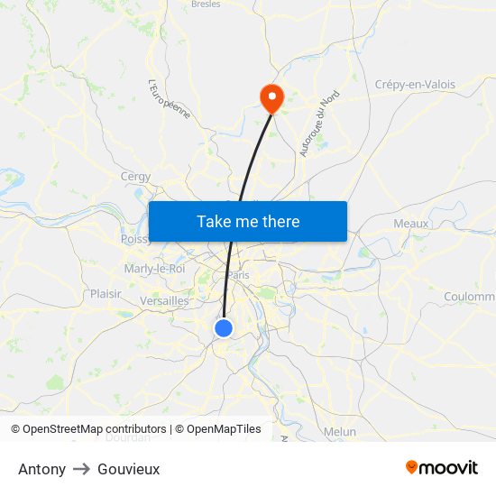 Antony to Gouvieux map