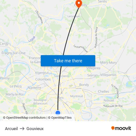 Arcueil to Gouvieux map