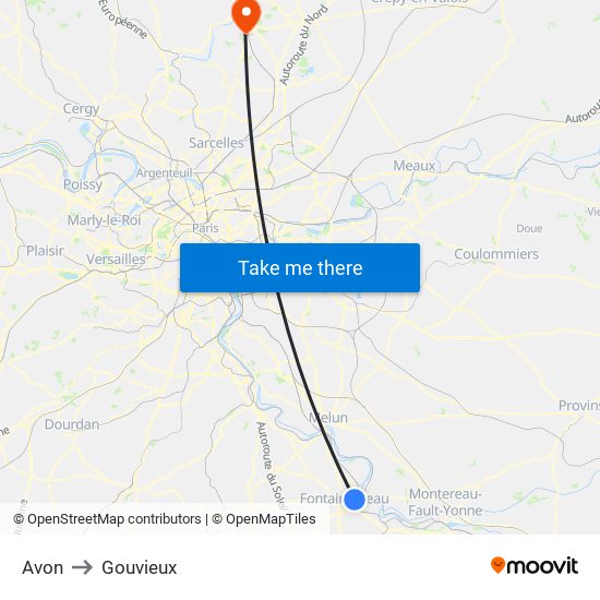 Avon to Gouvieux map