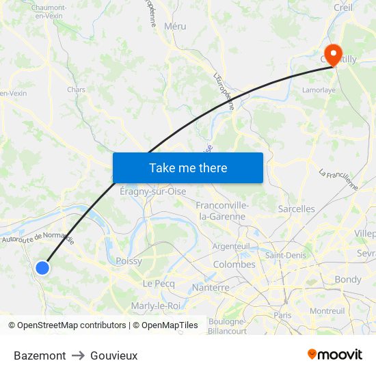 Bazemont to Gouvieux map