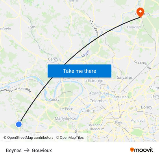 Beynes to Gouvieux map