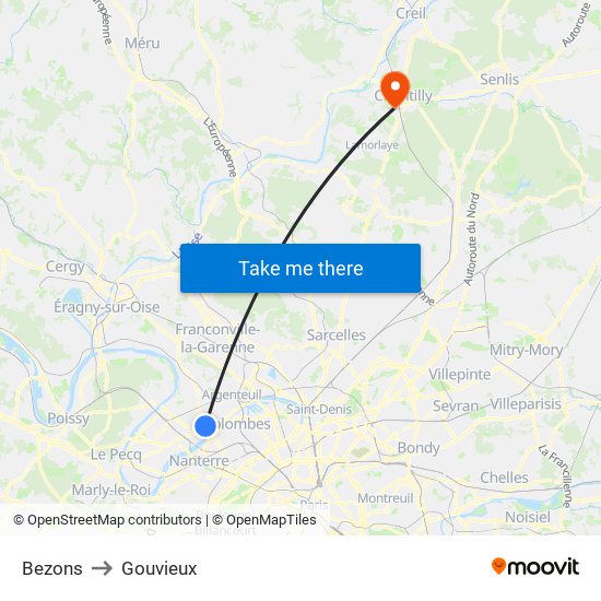 Bezons to Gouvieux map