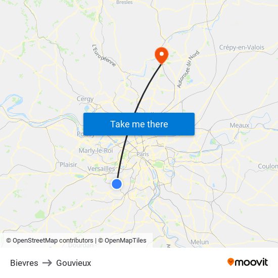 Bievres to Gouvieux map