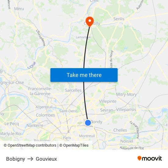 Bobigny to Gouvieux map