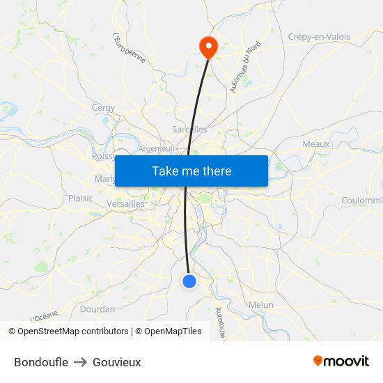 Bondoufle to Gouvieux map