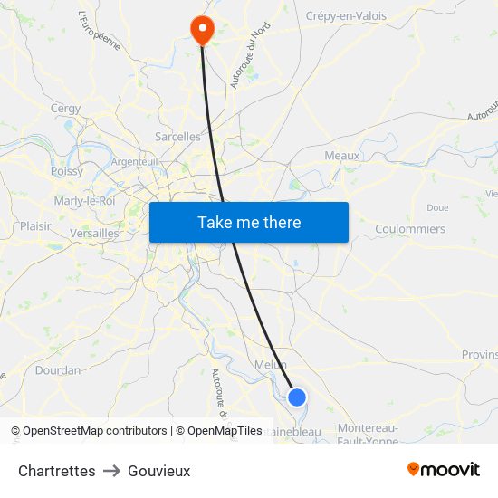 Chartrettes to Gouvieux map