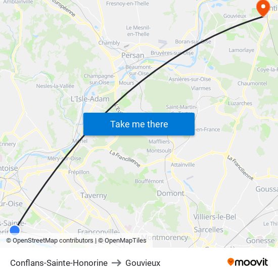 Conflans-Sainte-Honorine to Gouvieux map