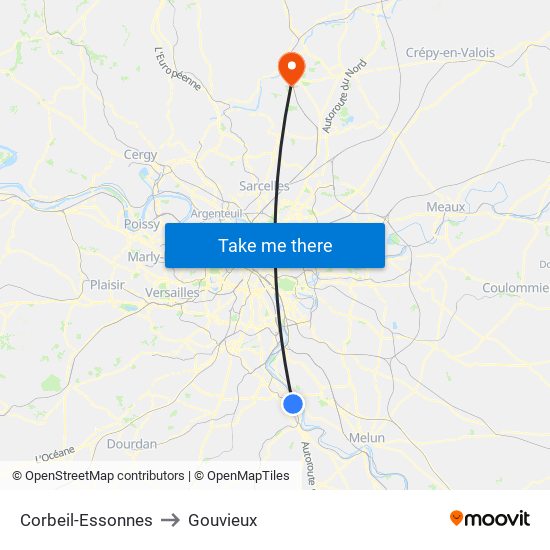 Corbeil-Essonnes to Gouvieux map