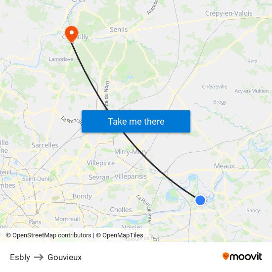 Esbly to Gouvieux map
