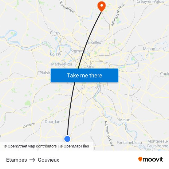 Etampes to Gouvieux map