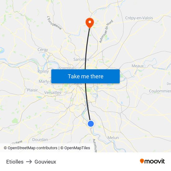 Etiolles to Gouvieux map