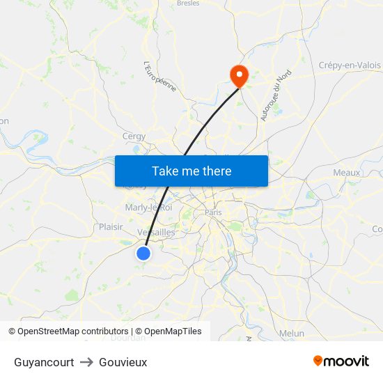 Guyancourt to Gouvieux map