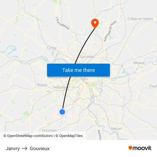 Janvry to Gouvieux map