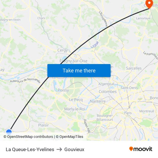 La Queue-Les-Yvelines to Gouvieux map