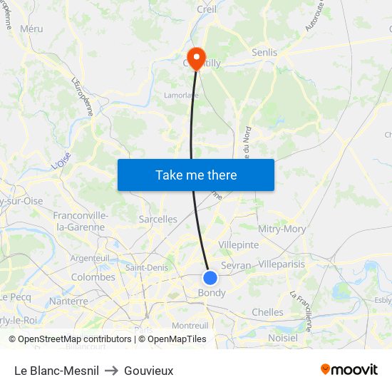 Le Blanc-Mesnil to Gouvieux map