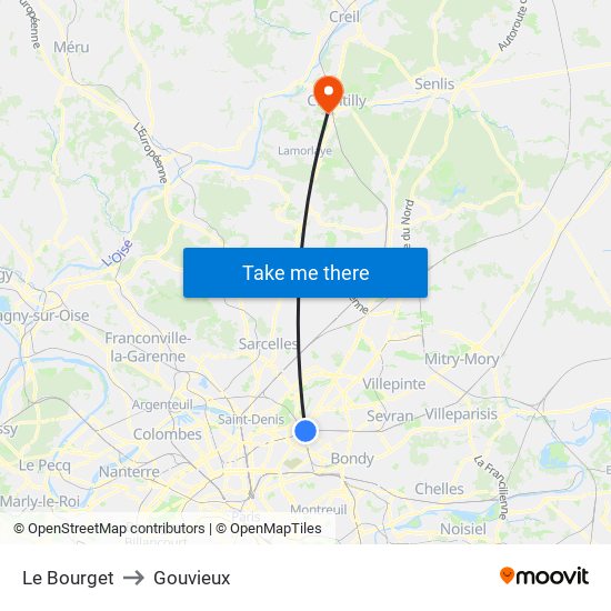 Le Bourget to Gouvieux map