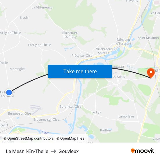 Le Mesnil-En-Thelle to Gouvieux map