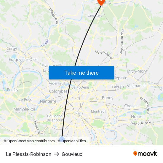 Le Plessis-Robinson to Gouvieux map