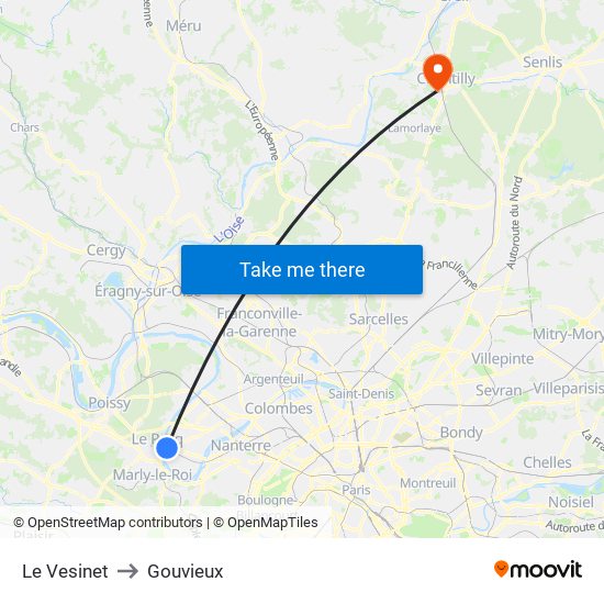 Le Vesinet to Gouvieux map
