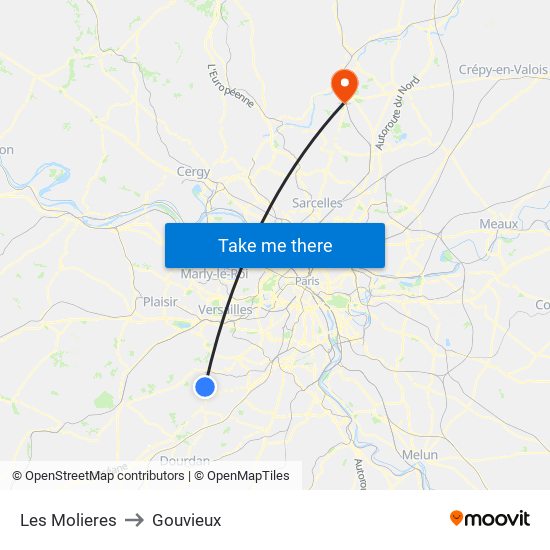 Les Molieres to Gouvieux map