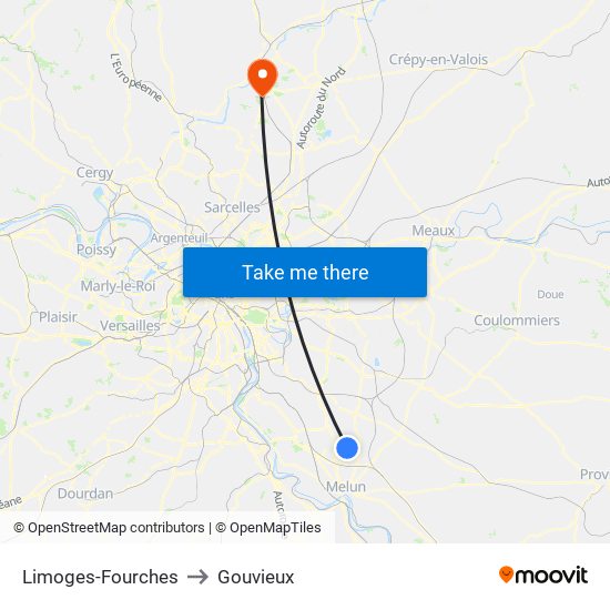 Limoges-Fourches to Gouvieux map