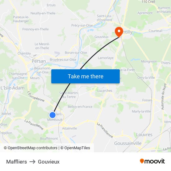 Maffliers to Gouvieux map