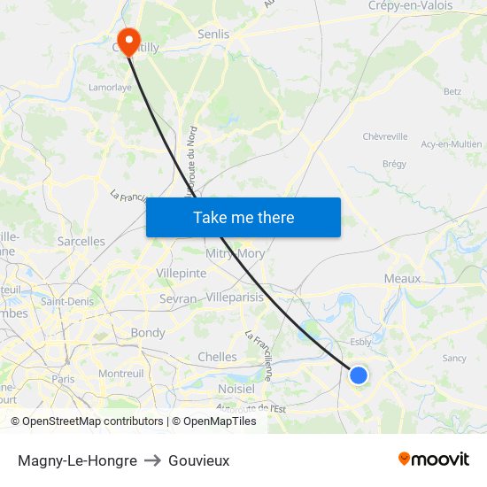 Magny-Le-Hongre to Gouvieux map