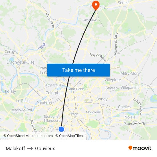 Malakoff to Gouvieux map