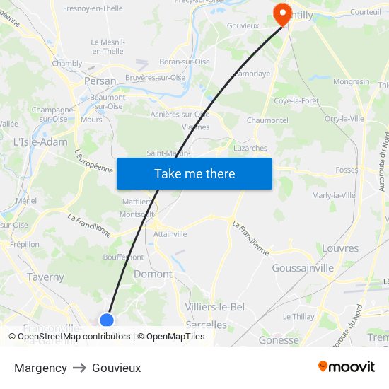 Margency to Gouvieux map