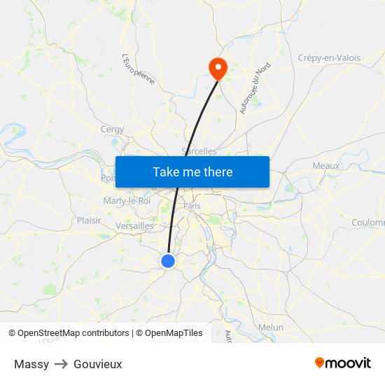 Massy to Gouvieux map