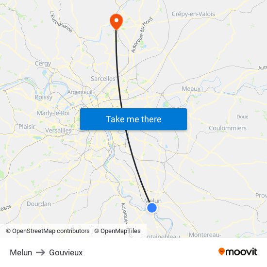 Melun to Gouvieux map