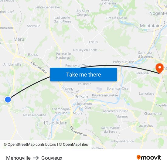Menouville to Gouvieux map