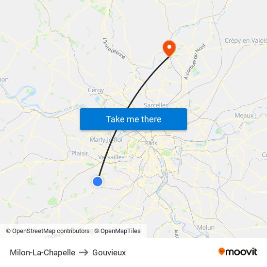 Milon-La-Chapelle to Gouvieux map