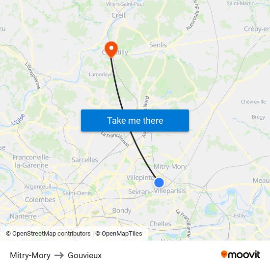 Mitry-Mory to Gouvieux map