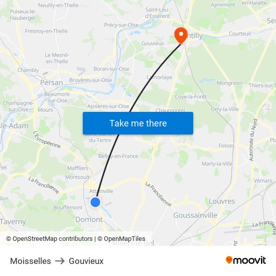 Moisselles to Gouvieux map