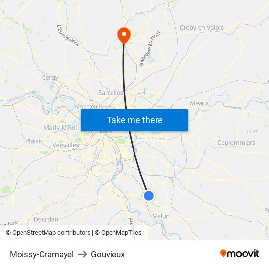 Moissy-Cramayel to Gouvieux map