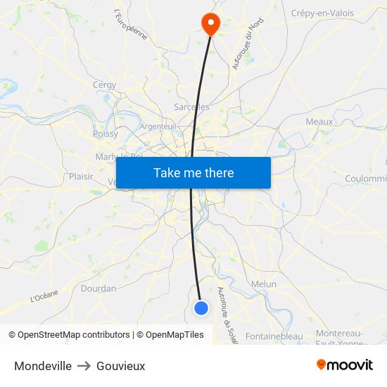 Mondeville to Gouvieux map