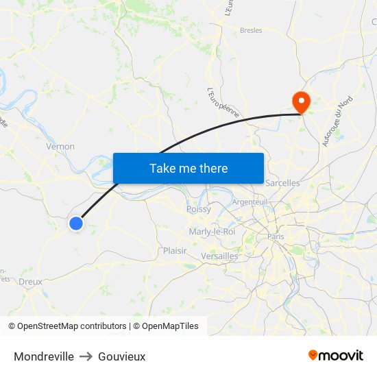 Mondreville to Gouvieux map