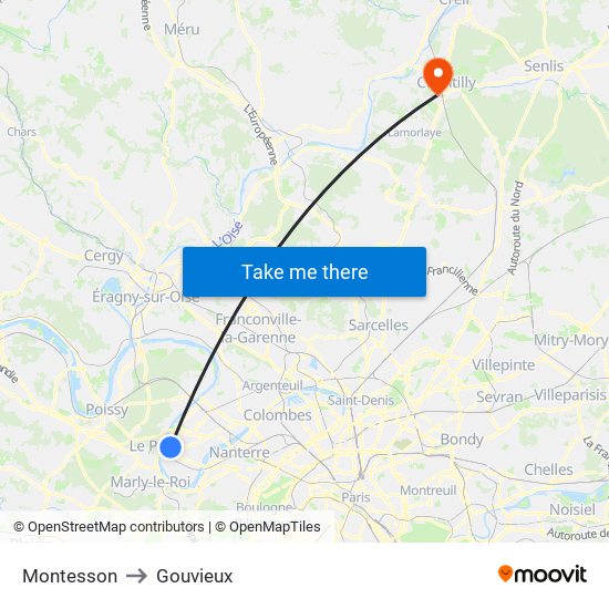Montesson to Gouvieux map