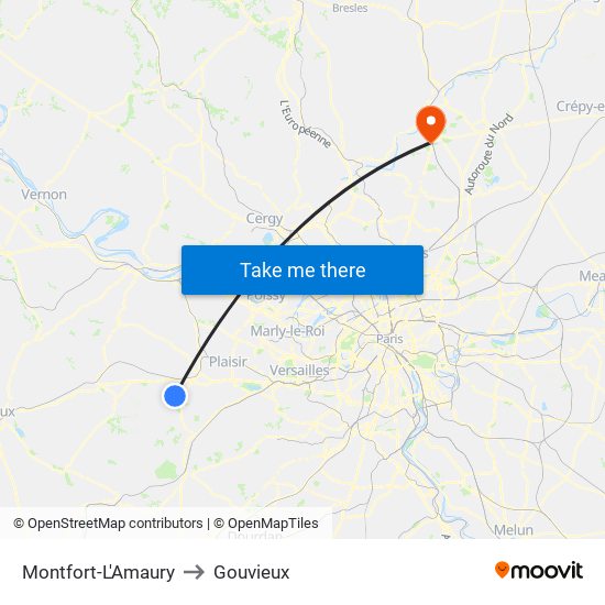 Montfort-L'Amaury to Gouvieux map