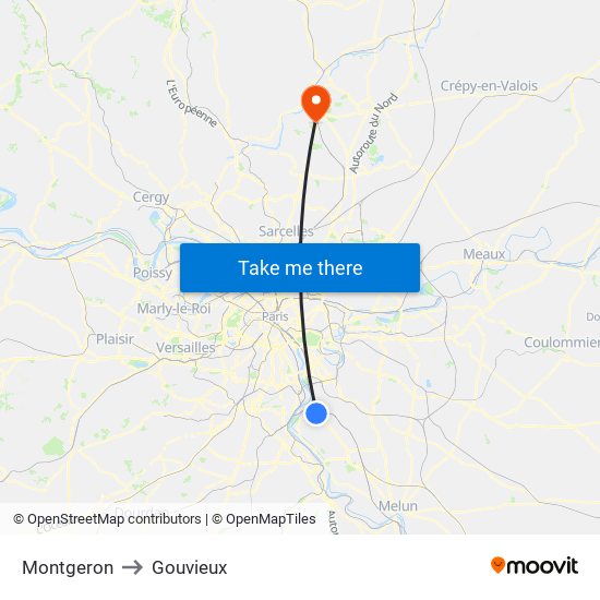 Montgeron to Gouvieux map