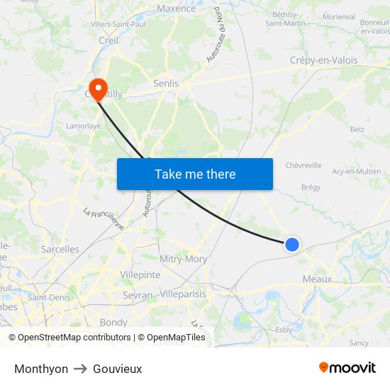 Monthyon to Gouvieux map